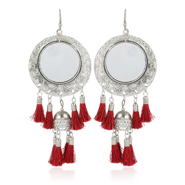 Tribal Maroon Tassel Earrings