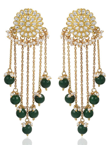 Karatcart Gold Plated Tassel Earrings with Green Beads