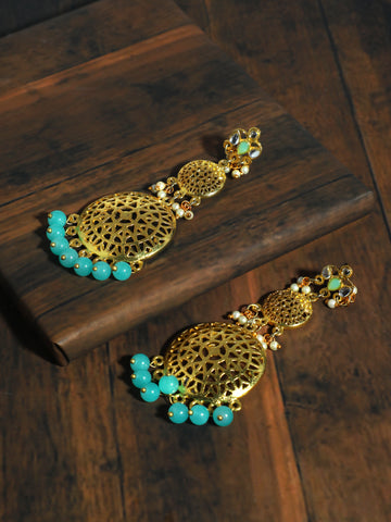 Kundan Gold Mint Blue Earrings