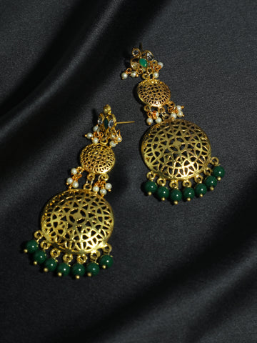 Kundan Gold Dark Green Earrings
