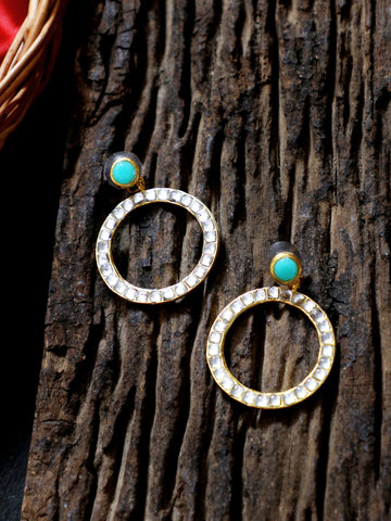 Kundan Hoop Earrings with Aqua Stone
