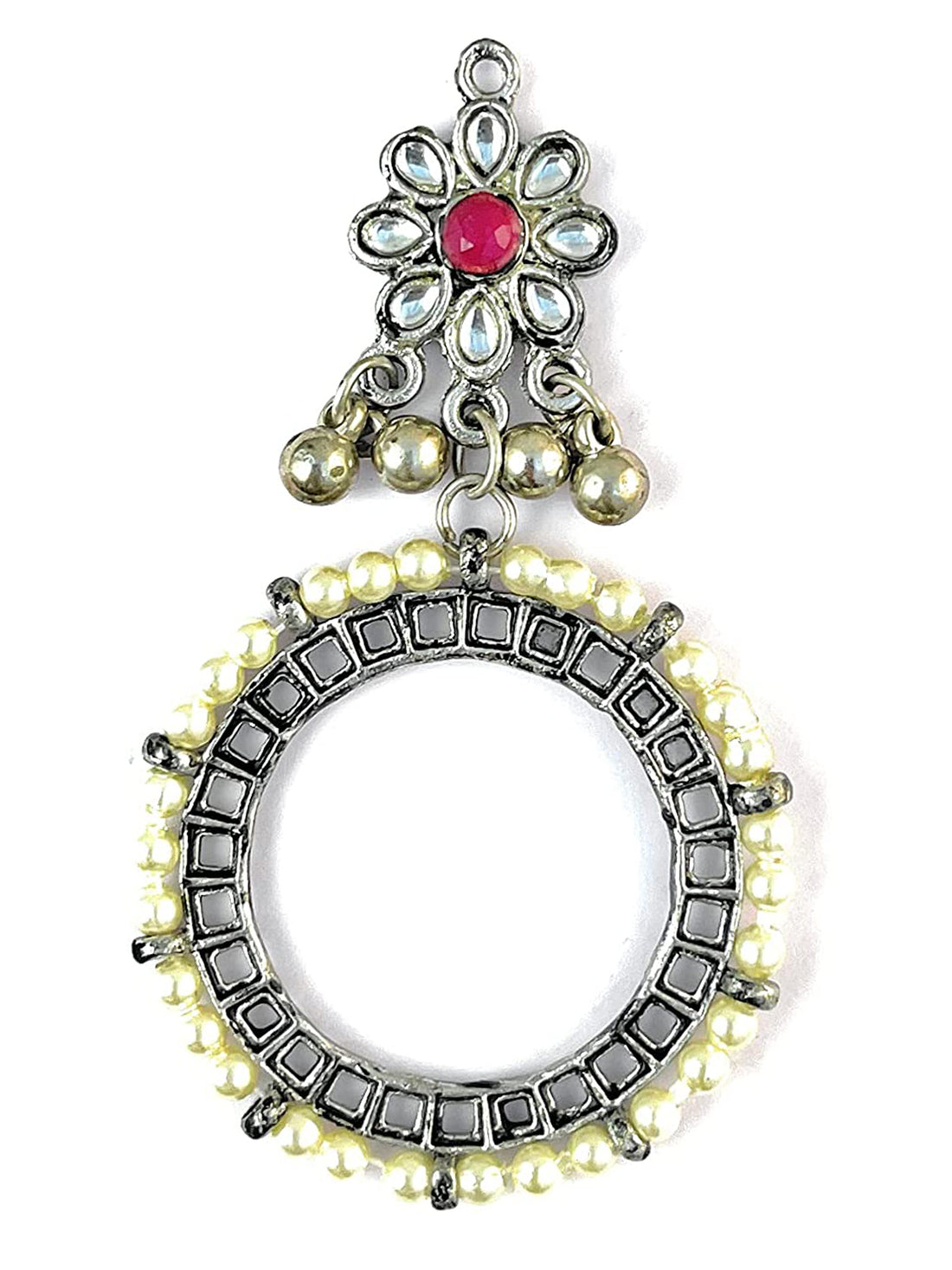Pearl Studded Oxidised Silver Hoop Earrings