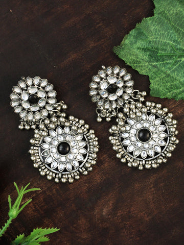 Oxidised Silver Flower Shape Dangler Earrings