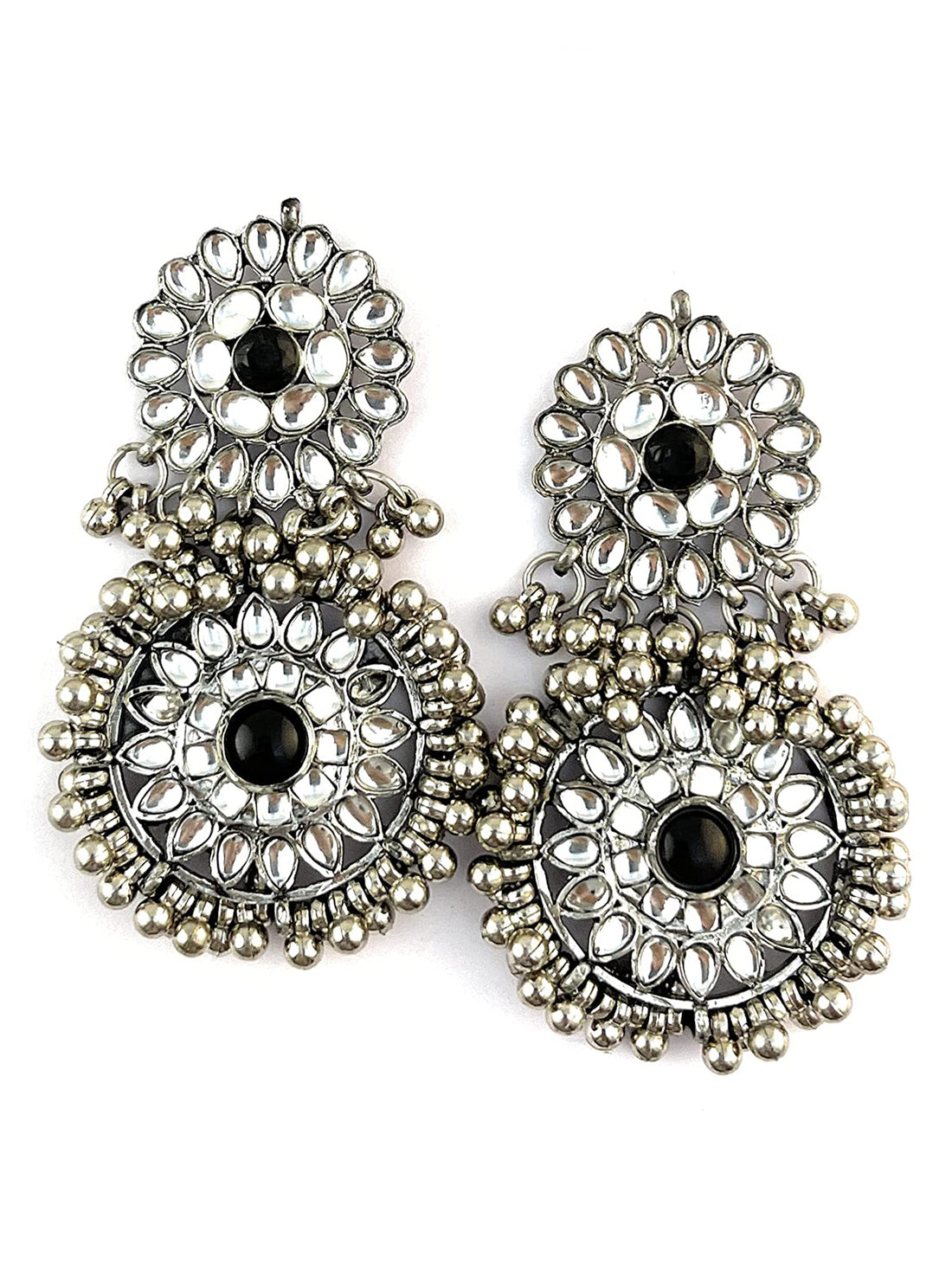 Oxidised Silver Flower Shape Dangler Earrings