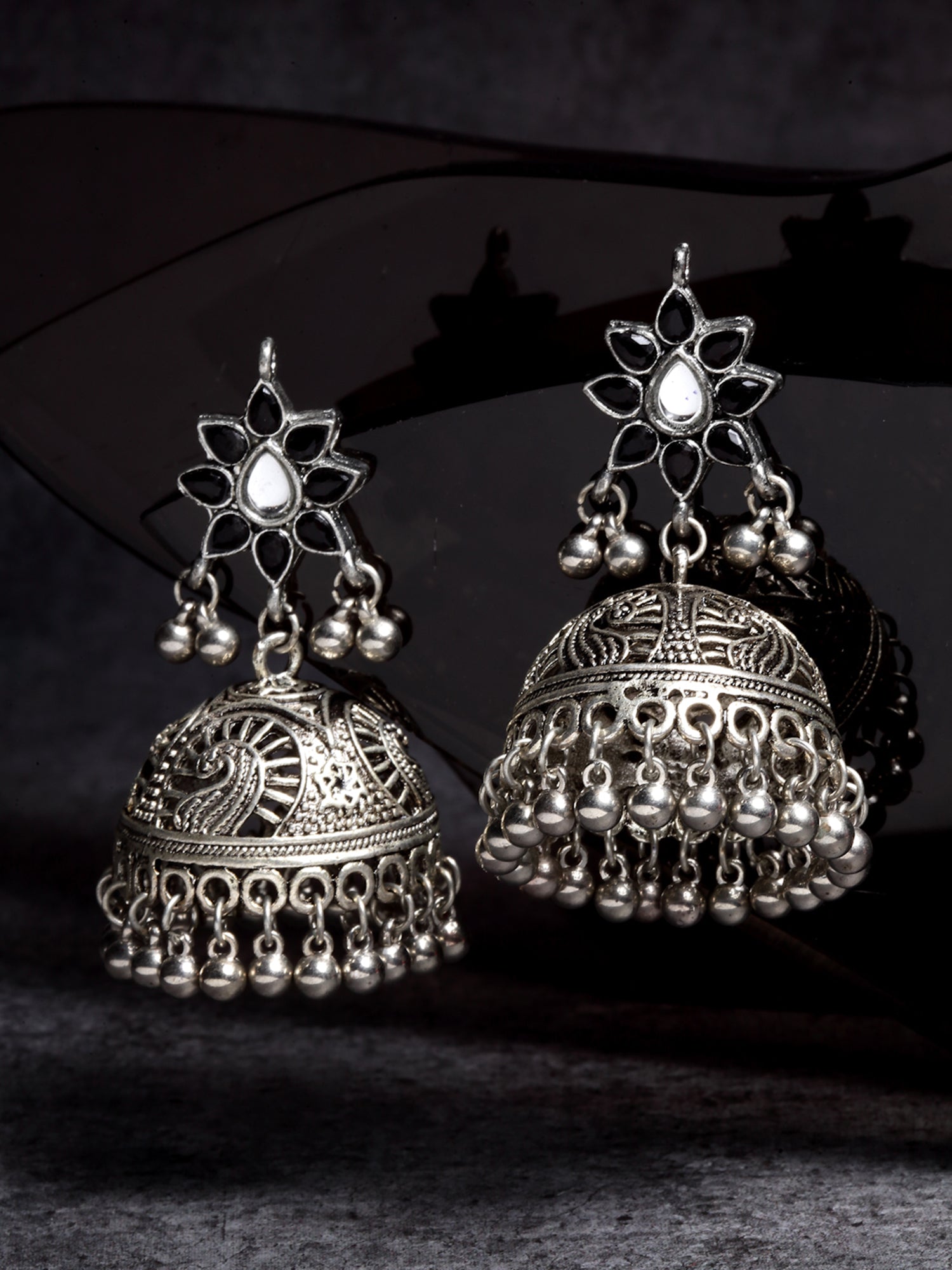 Oxidised Silver Jhumki Earrings1