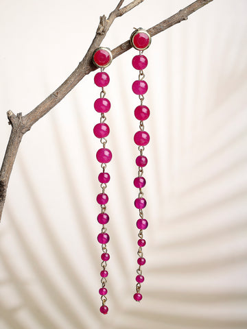 Pink Beads Long Dangler Earrings