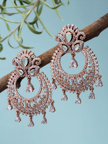 Karatcart Rose Gold Plated American Diamond Studded Chandbali Earrings for Women