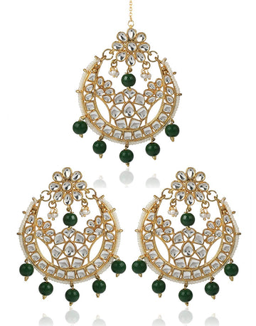 karatcart Gold Plated Chandbali Hook Dangler Earrings with Maangtikka