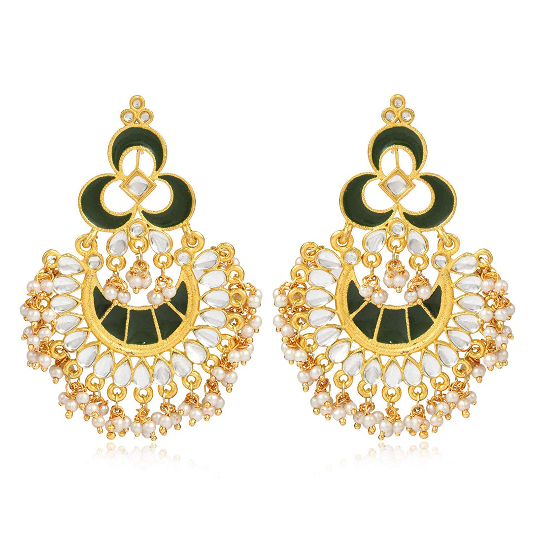 karatcart Fashion Gold Plated Antique Chandbali Hook Dangler Earrings with Maangtikka
