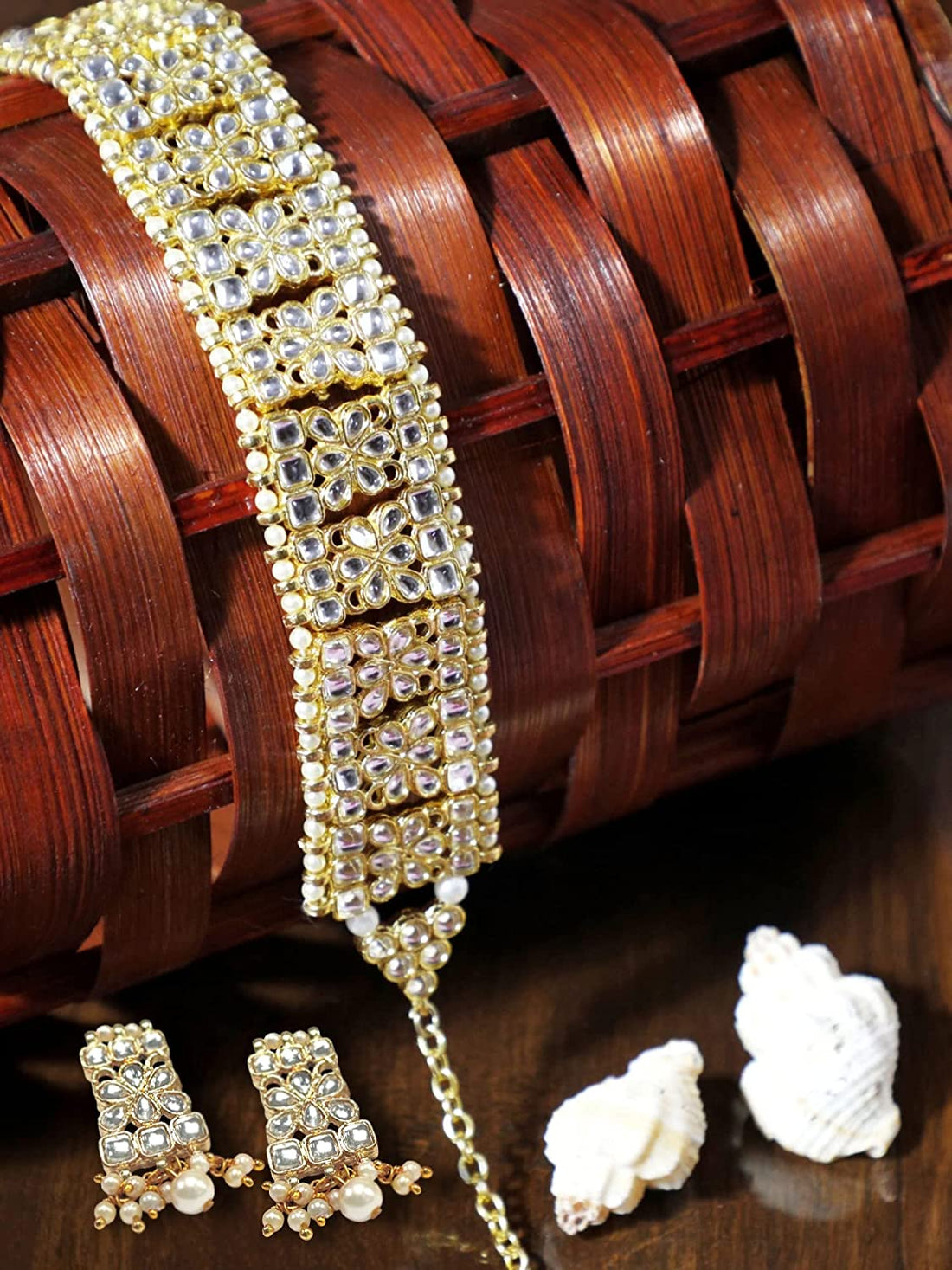Karatcart Traditional Gold Plated Kundan Hairband with Earring Combo for Women