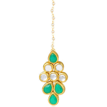 Traditional Gold Plated Aqua Stone Kundan Maangtikka For Women