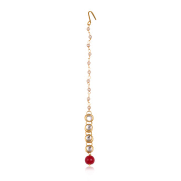 Traditional Gold Plated Red Stone Kundan Maangtikka for Women