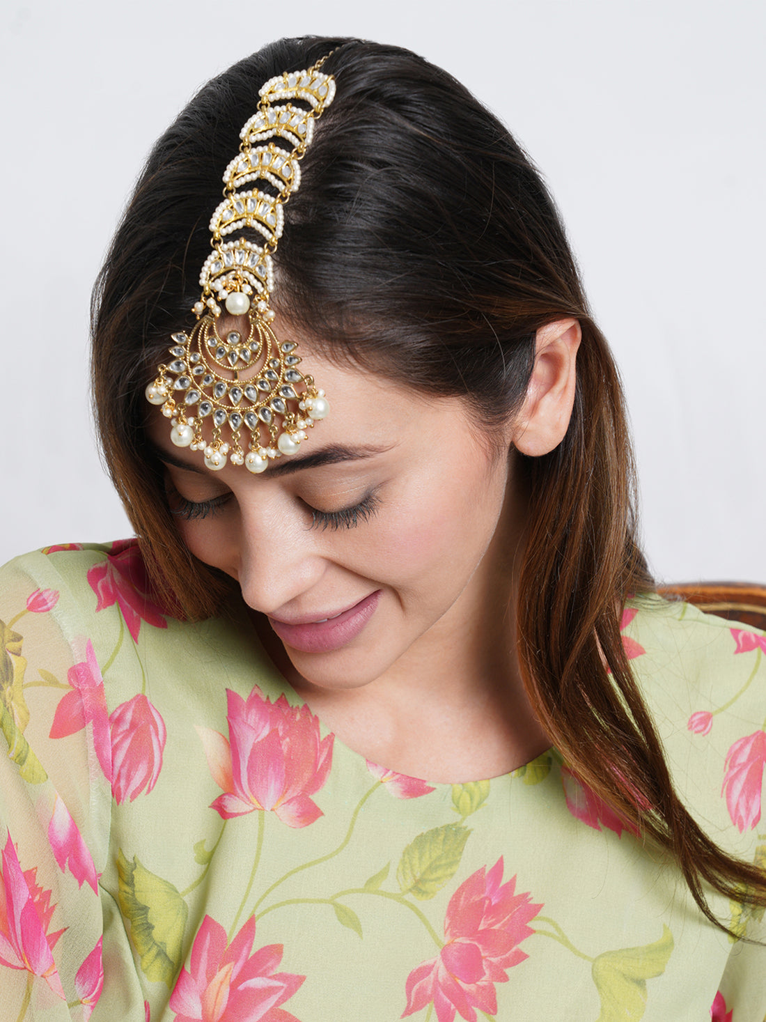 Gold Plated Handcrafted Moon Shaped Kundan Maangtikka