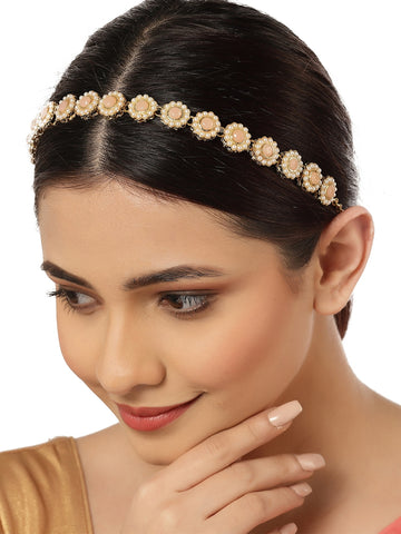 Women Peach & Gold-Toned Floral Oxidised Hairband