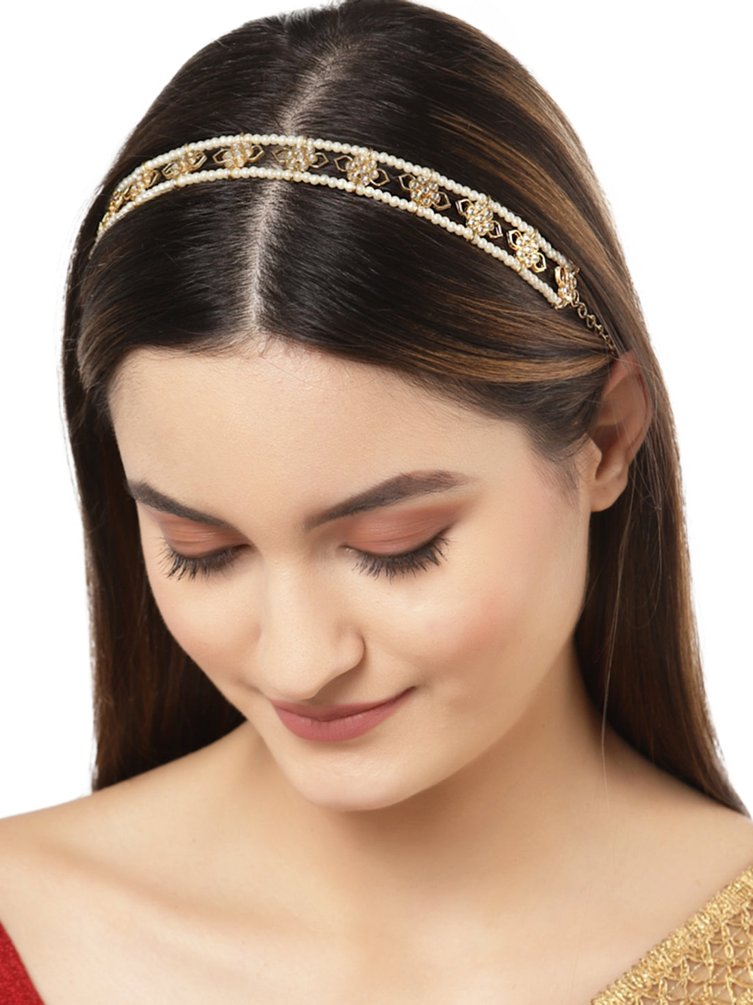 Karatcart Gold Plated Flower Shaped Kundan Hairband for Women