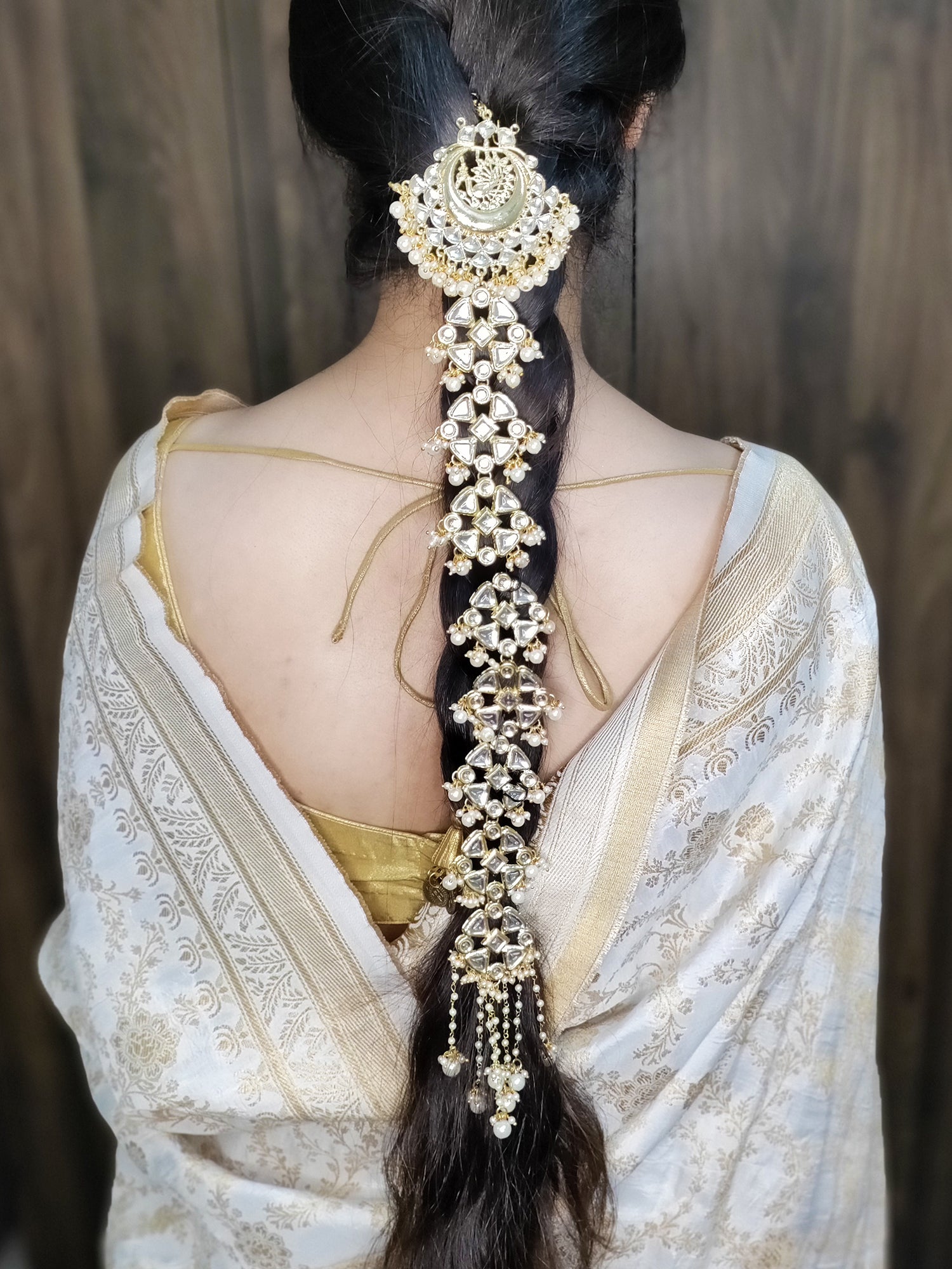 Karatcart Gold Plated Peacock Design Pearl and Kundan Studded Bridal W