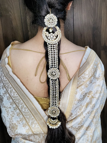 Karatcart Gold Plated Handcrafted Kundan Bridal Wedding Hair Braid Choti