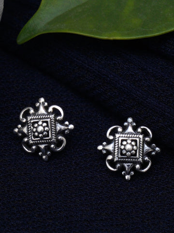 KUNUZ 925 Sterling Silver Oxidised Antique Stud Earrings for Women