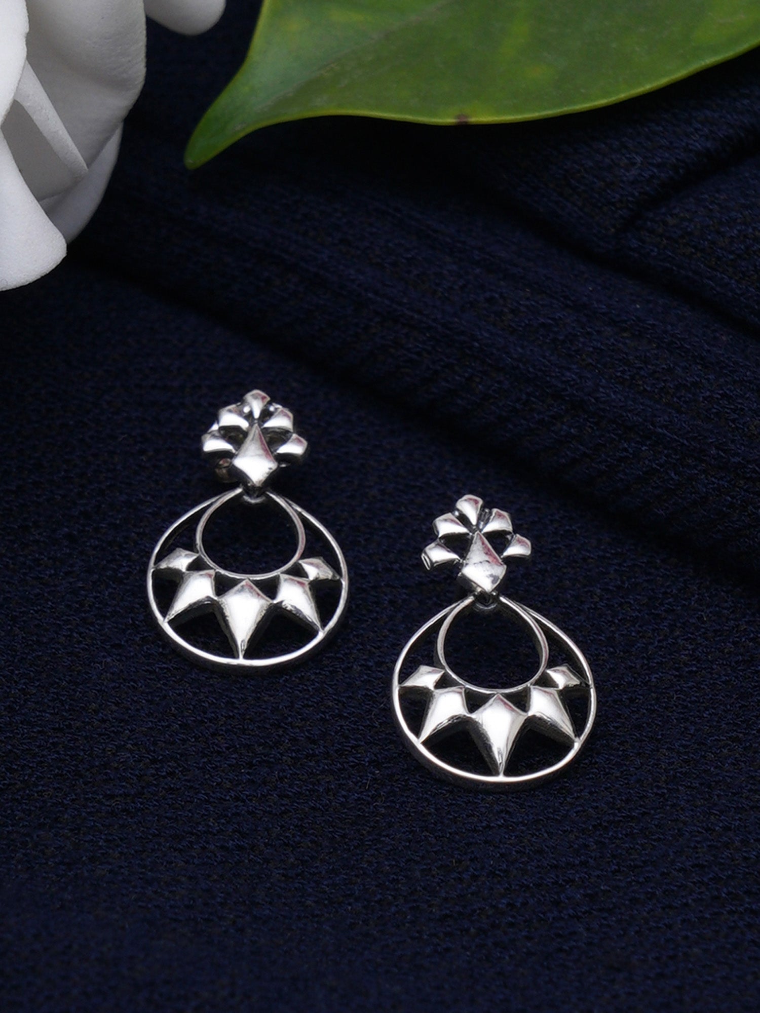 KUNUZ 925 Sterling Silver Antique Oxidised Silver Stud Earrings for Wo