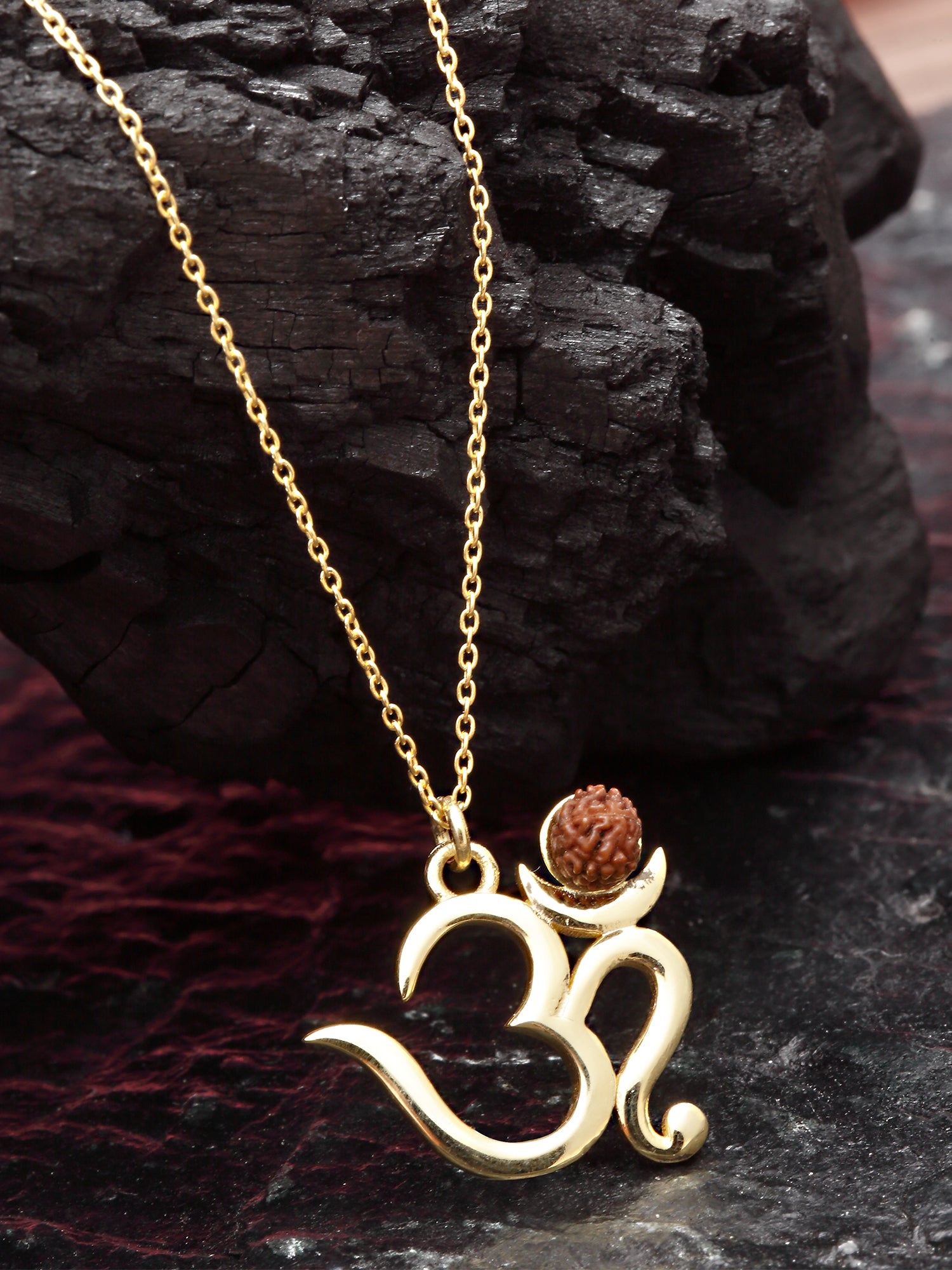 KUNUZ 925 Sterling Silver Gold Plated OM Shape Pendant with Chain for Men and Women