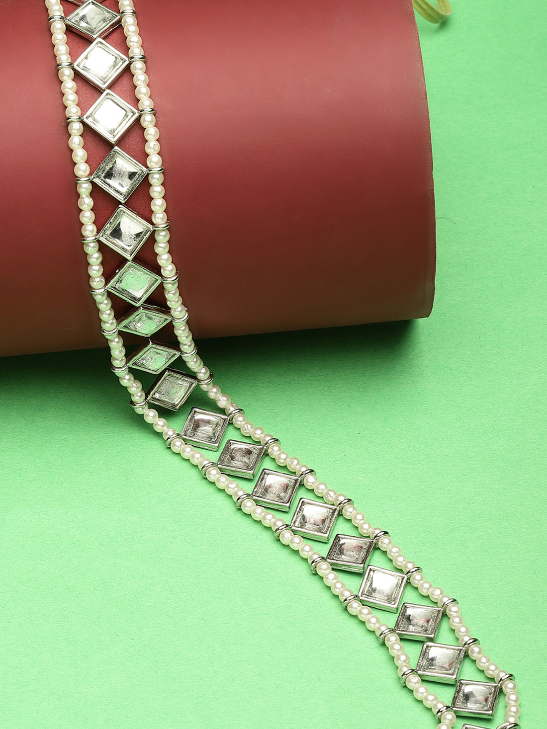 Karatcart Oxidised Silver Square Shape Pearl Beaded Kundan Hairband for Women