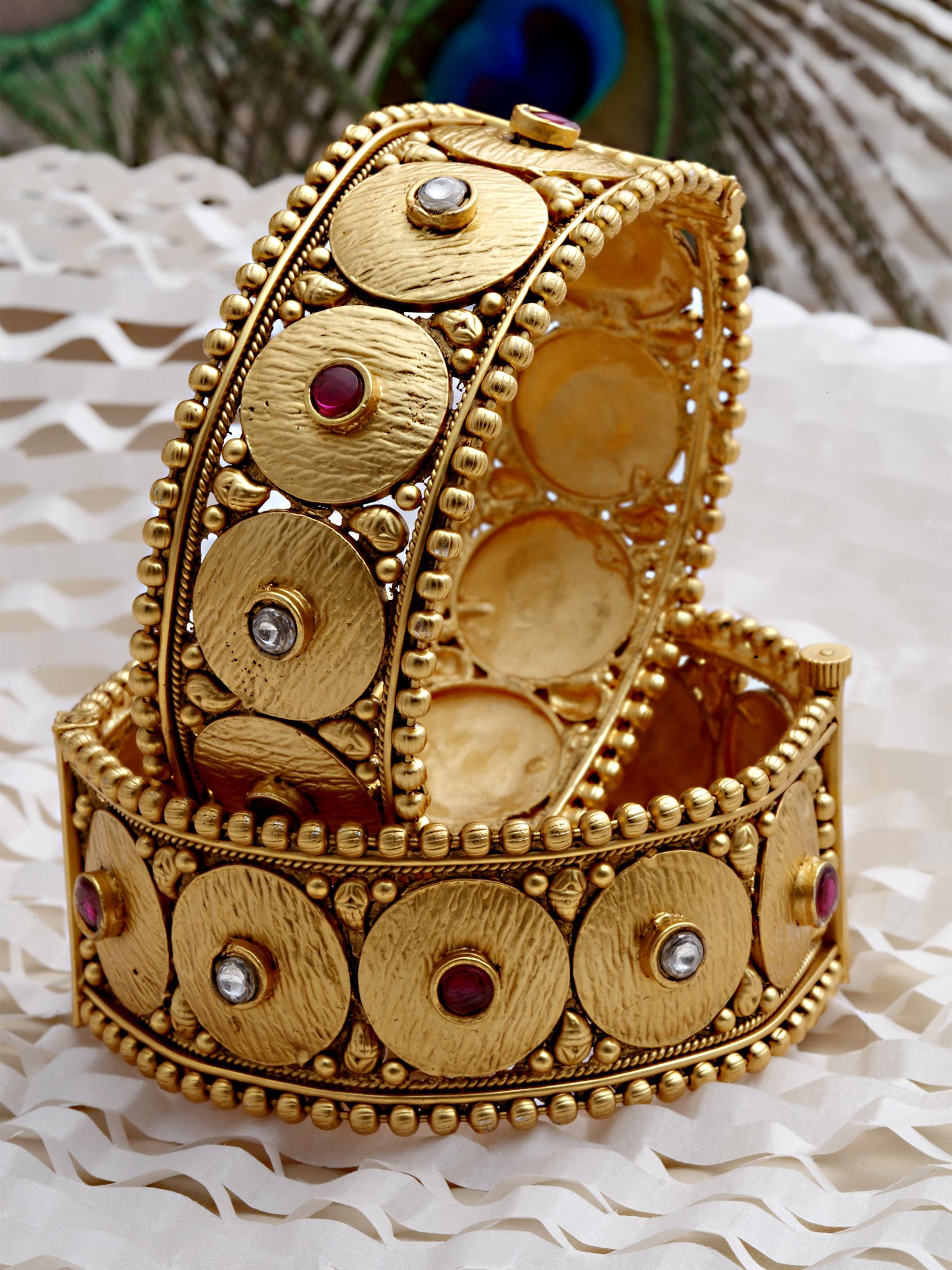 Karatcart Antique Gold Plated Rajwadi Temple Bangle Set for Women