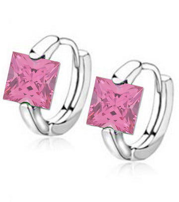 Pink Platinum Plated Swiss Cubic Zirconia Earrings