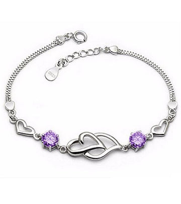 Karatcart Platinum Plated Purple Heart Shaped Bracelet