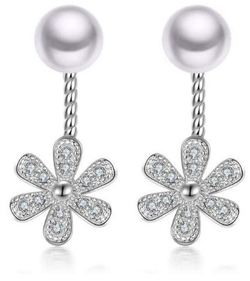 Karatcart Platinum Plated Austrian Crystal Flower Drop Earrings