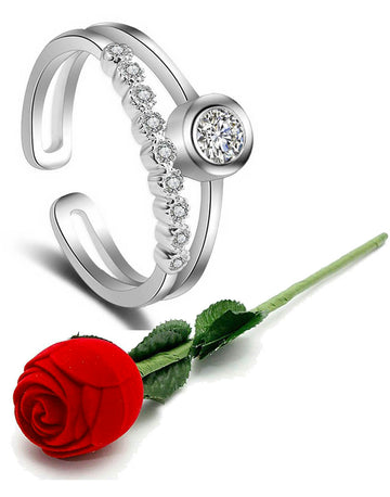 Valentine Gift By Karatcart Platinum Plated Elegant Adjustable Ring For Women