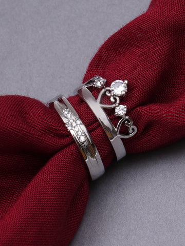 Platinum Plated Elegant King and Queen Couple Adjustable Band Ring