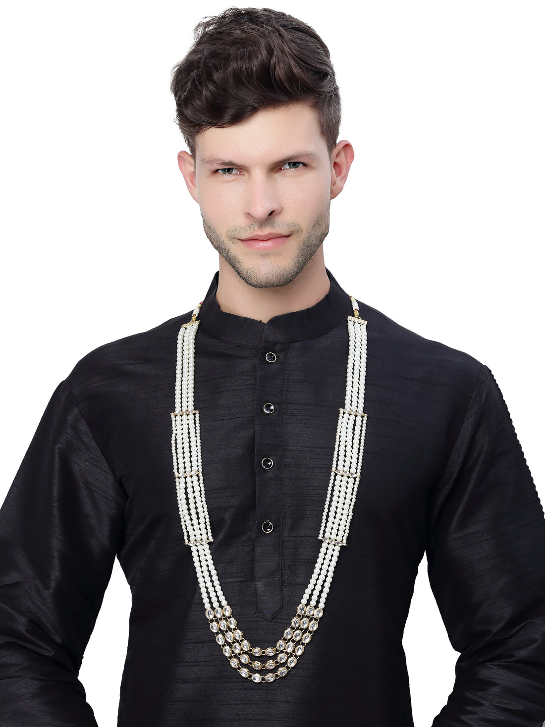 Karatcart Gold Plated Pearl Maharaja Haar Groom Necklace for Men
