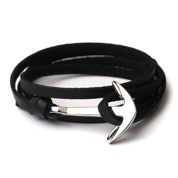 Karatcart Black Leather Wrap Around Adjustable Bracelet For Men
