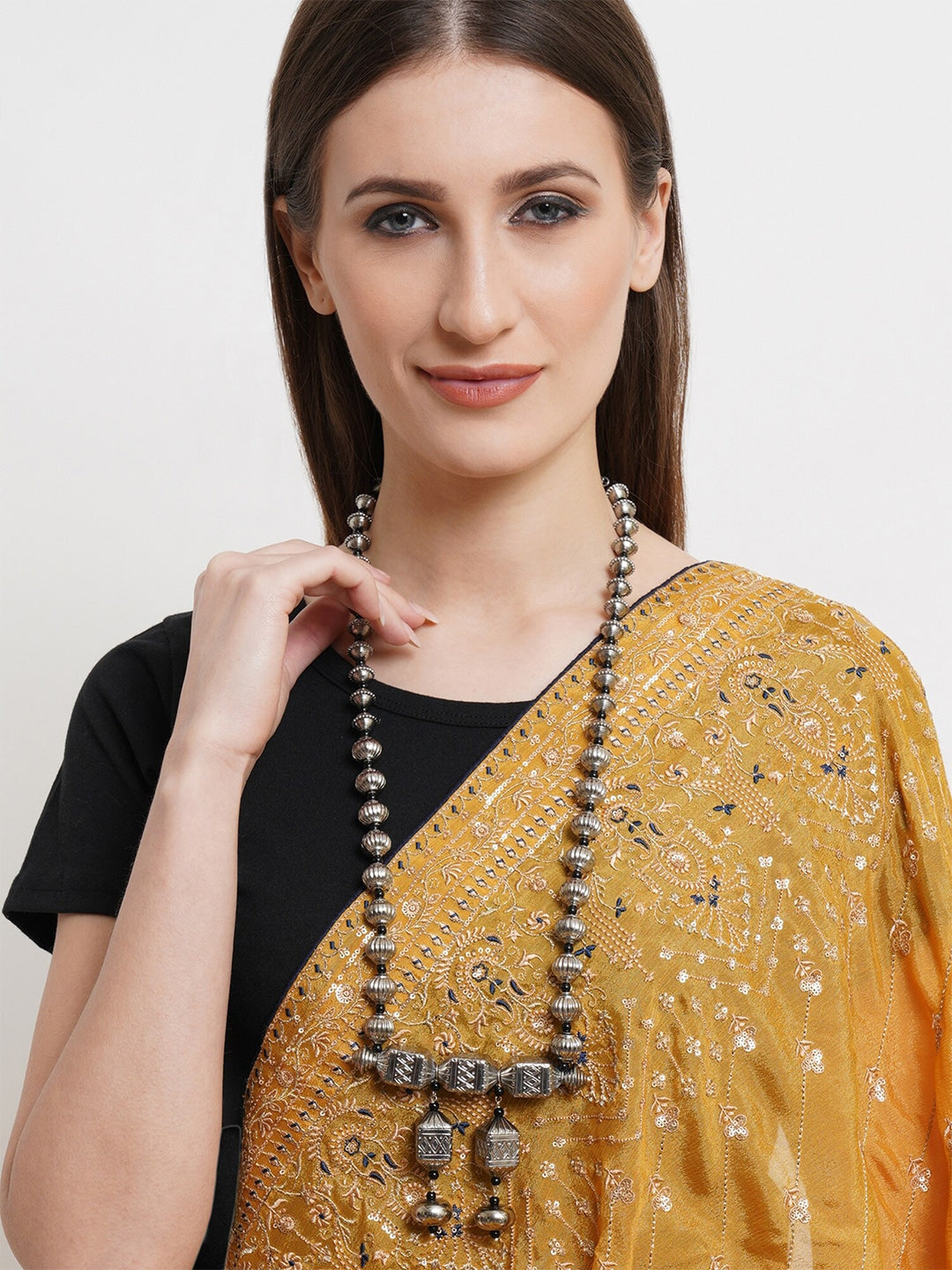 Silver Oxidised Ethnic Traditional Long Necklace for Women
