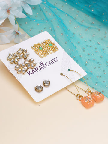 Karatcart Set of 4 Handcrafted Kundan Earrings Combo for Women