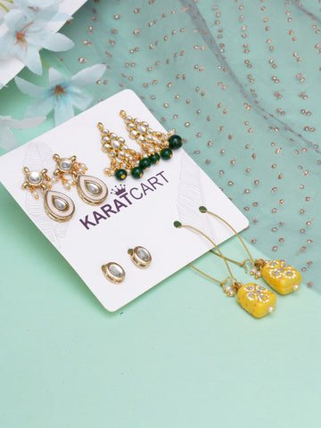 Karatcart Set of 4 Handcrafted Kundan Earrings Combo for Women