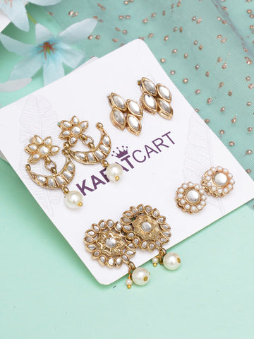 Karatcart Set of 4 Handcrafted Kundan Earrings Combo for Women