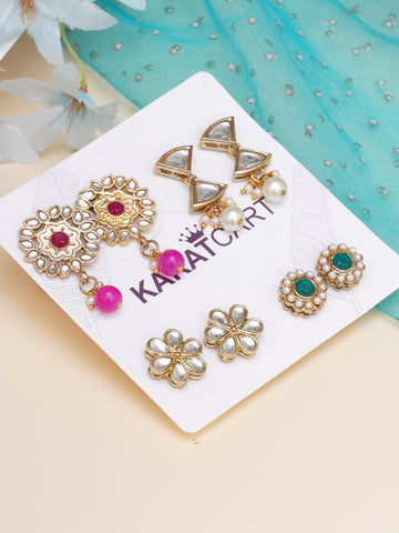 Karatcart Set of 4 Handcrafted Kundan Earrings Combo for Women