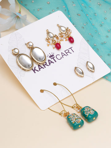 Karatcart Set of 4 Handcrafted Kundan Earrings Combo for Women