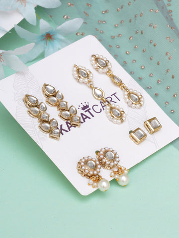 Karatcart Set of 4 Handcrafted Kundan Earrings Combo for Women