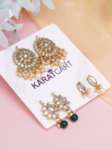 Karatcart Set of 3 Handcrafted Kundan Earrings Combo for Women