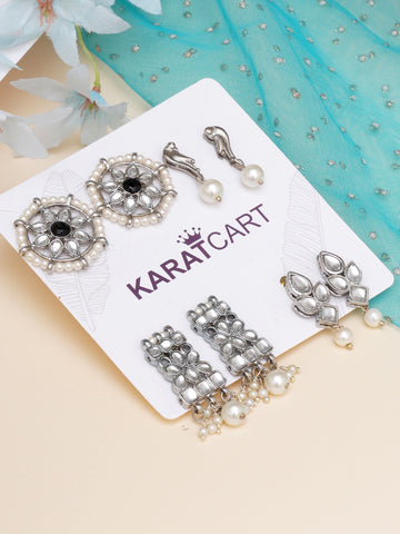 Karatcart Set of 4 Handcrafted Kundan Earrings Combo for Women