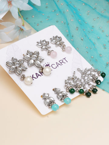 Karatcart Set of 4 Handcrafted Kundan Earrings Combo for Women