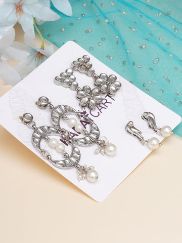 Karatcart Set of 3 Handcrafted Kundan Earrings Combo for Women