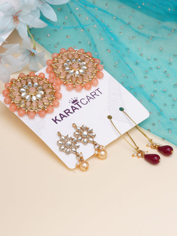 Karatcart Set of 3 Handcrafted Kundan Earrings Combo for Women