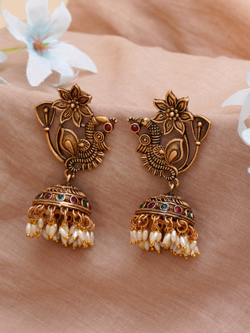 Karatcart Gold Plated Peacock Shape Jhumki for Women