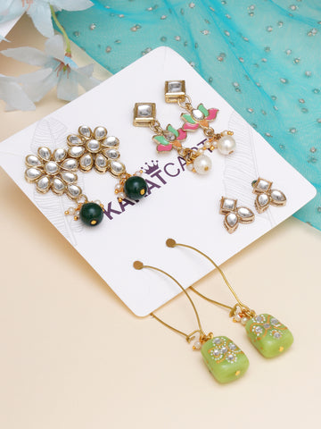 Karatcart Set of 4 Handcrafted Kundan Earrings Combo for Women