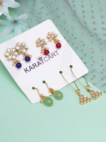 Karatcart Set of 4 Handcrafted Kundan Earrings Combo for Women