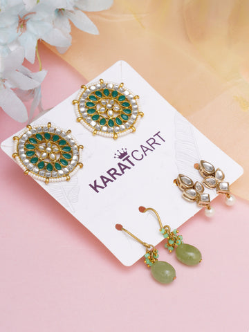 Karatcart Set of 3 Handcrafted Kundan Earrings Combo for Women