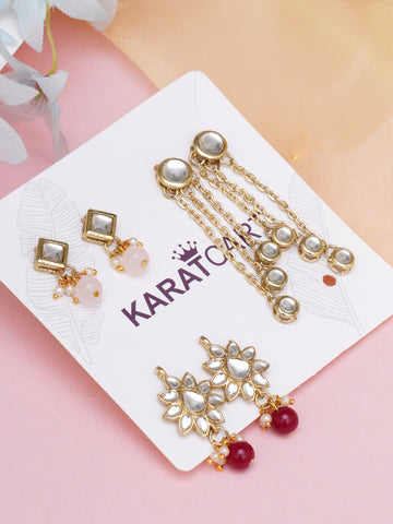 Karatcart Set of 3 Handcrafted Kundan Earrings Combo for Women